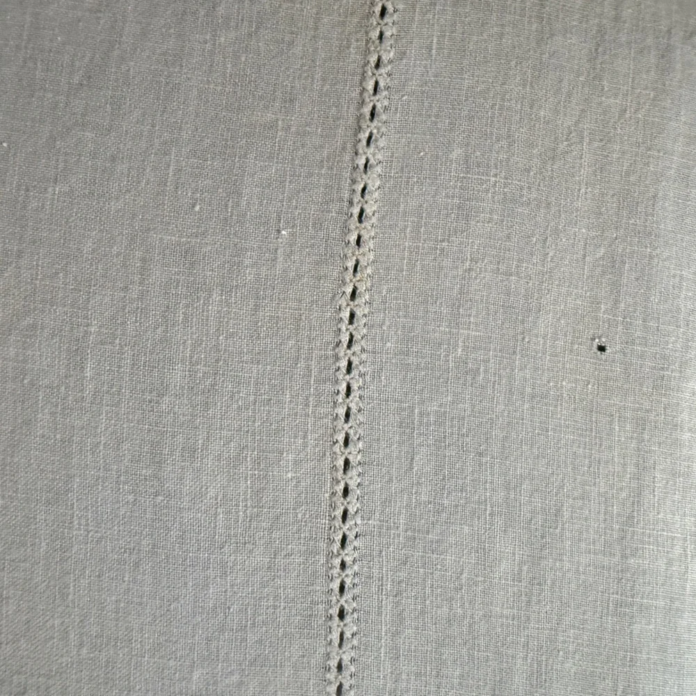 Vintage Off White Linen Square Tablecloth Embroidered Cutwork 33x33 inch